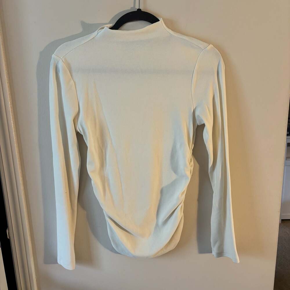OGL White Mock Neck Ruched Side Long Sleeve Top Size M